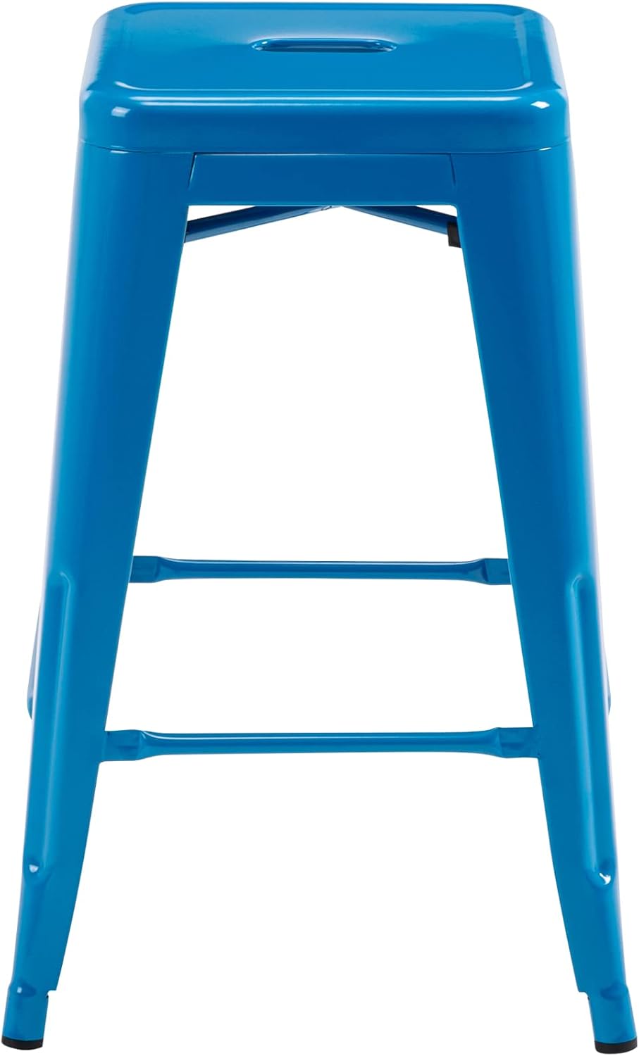 Vogue Furniture Direct 24 Inch Metal Bar Stools, Backless Counter Height Barstools, Indoor Outdoor Stackable Stools with Square Seat, Set of 4 (Blue)