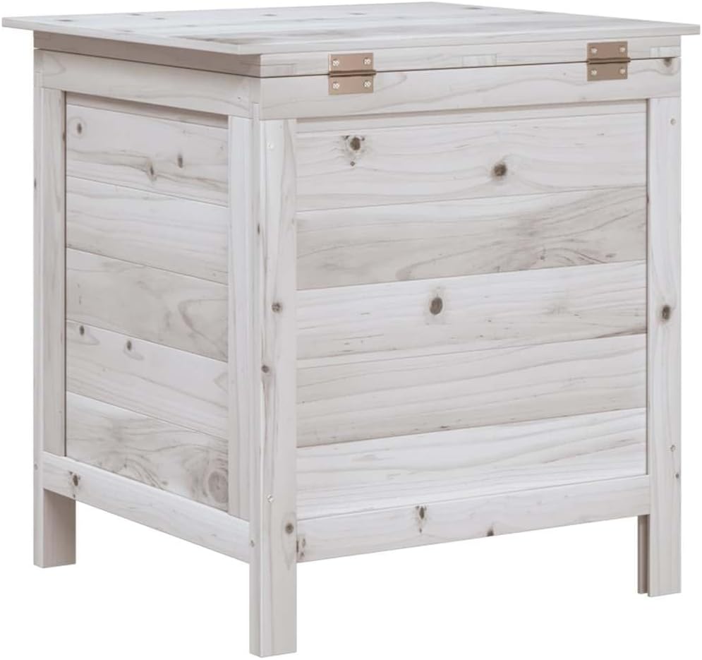 vidaXL Solid Wood Fir Garden Storage Box - White Outdoor Cushion Holder with Ample Space and Ventilated Bottom for Deck, Patio, Garden, ys/m, 364749
