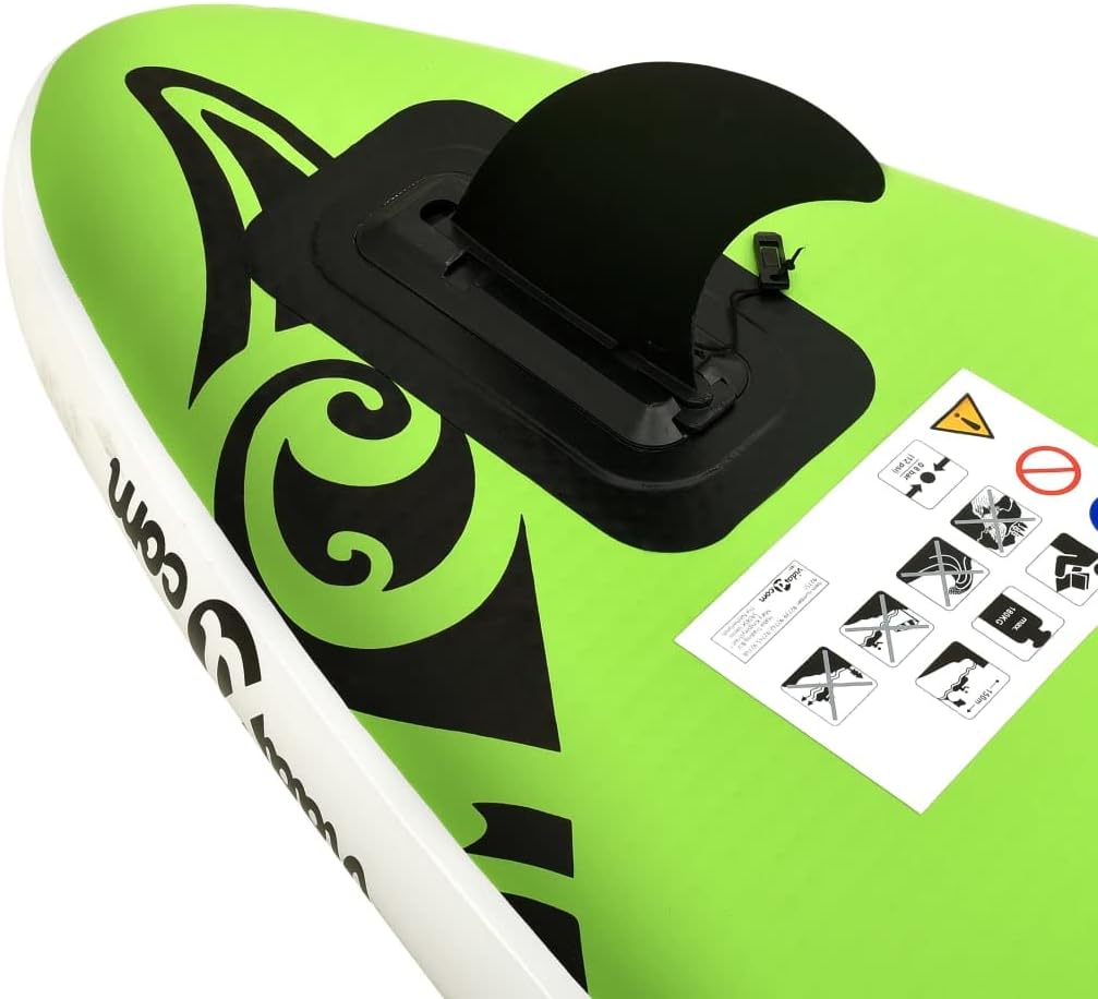 vidaXL Inflatable Paddleboard Set - 144.1'x29.9'x5.9' Stand Up Paddle Board in Green - Kayak & Paddleboard, Optimum Curve Design for Stability, Puncture-Proof and UV-Resistant Material, Includes H...