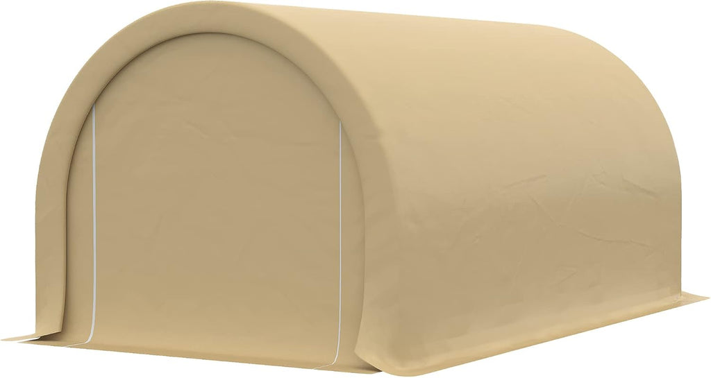 Outsunny 10' x 16' Carport, Heavy Duty Portable Garage Storage Tent with Large Zippered Door, Anti-UV PE Canopy Cover for Car, Truck, Boat, Motorcycle, Bike, Garden Tools, Outdoor Work, Beige