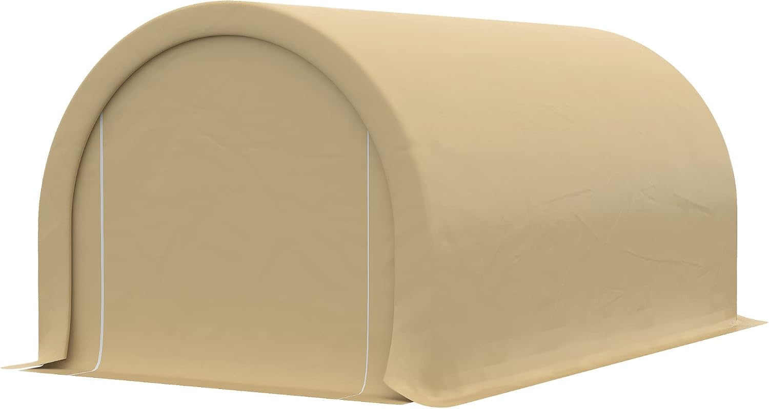 Outsunny 10' x 16' Carport, Heavy Duty Portable Garage Storage Tent with Large Zippered Door, Anti-UV PE Canopy Cover for Car, Truck, Boat, Motorcycle, Bike, Garden Tools, Outdoor Work, Beige