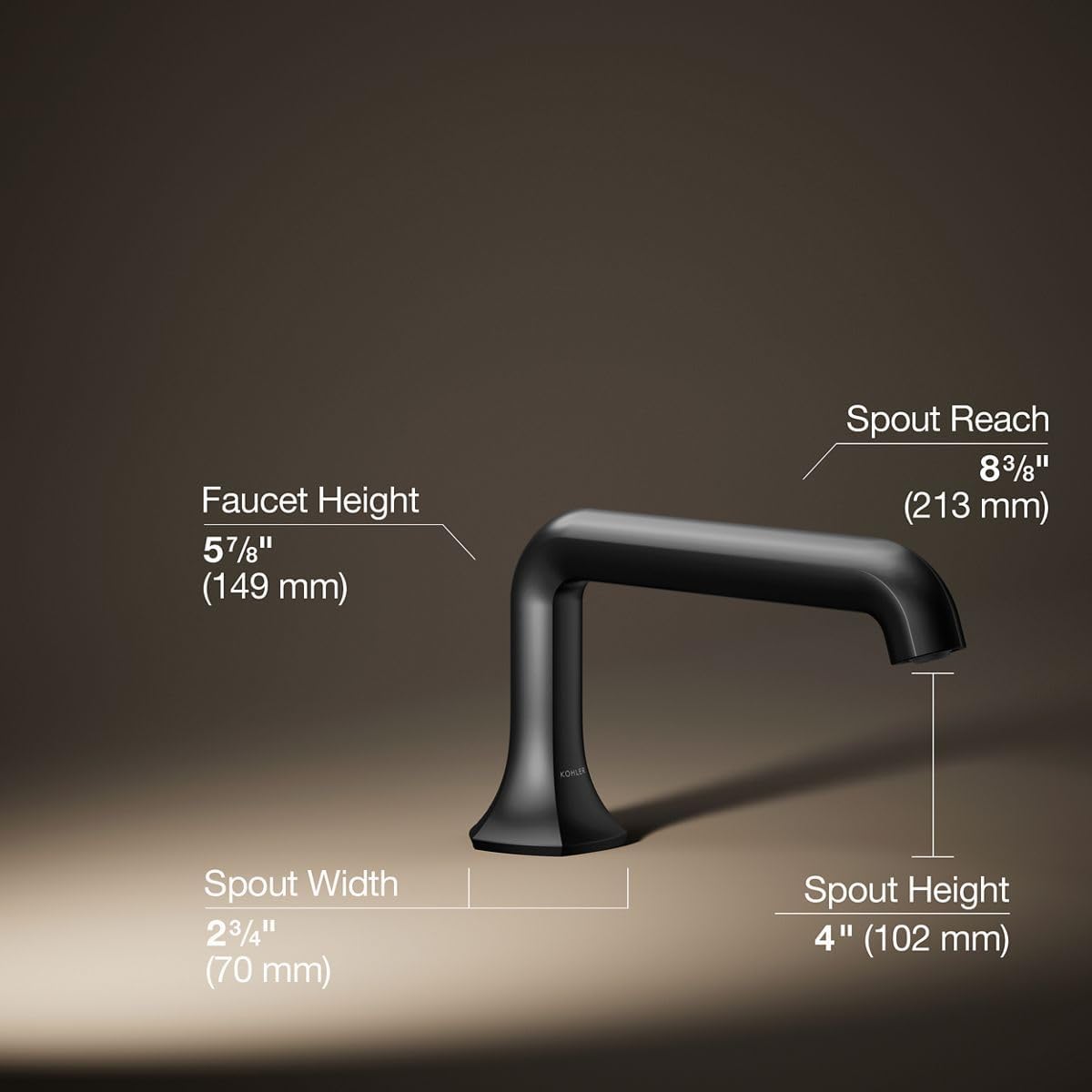 Kohler 27017-BL Occasion™ Deck-Mount Bath spout with Straight Design, Matte Black