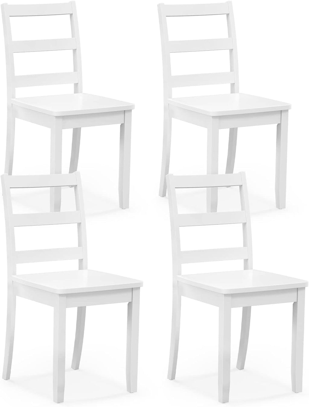 GOFLAME Dining Chairs Set of 4, Ladder Back Side Chairs with Solid Rubber Wood Legs & Non-Slip Food Pads, 4-Pack Space-Saving Armless Dining Chairs for Dining Room, Living Room, Restaurant, White