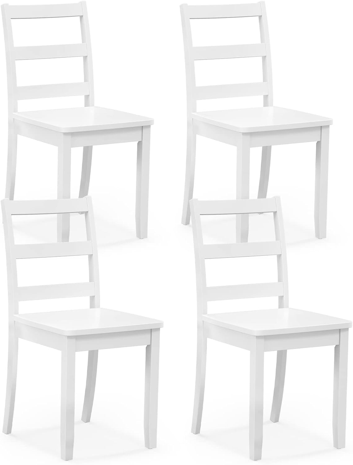 GOFLAME Dining Chairs Set of 4, Ladder Back Side Chairs with Solid Rubber Wood Legs & Non-Slip Food Pads, 4-Pack Space-Saving Armless Dining Chairs for Dining Room, Living Room, Restaurant, White