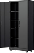 Bonusall 73' Metal Garage Storage Cabinet,Heavy-Duty Rolling Storage Cabinet with Wheels,Assembly Required,Locking Steel Cabinets for Home Office,Warehouse or Workshop-Black