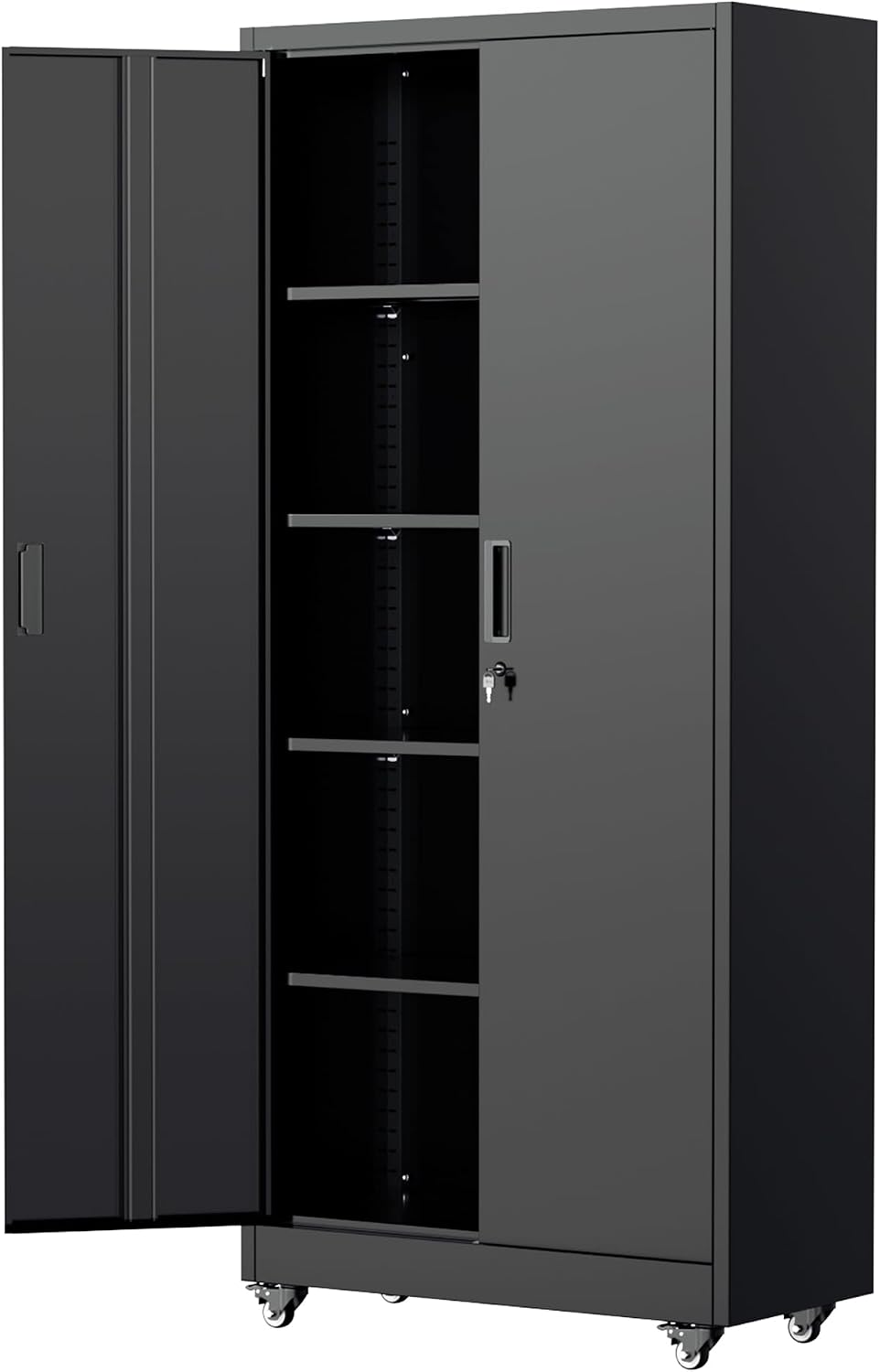 Bonusall 73' Metal Garage Storage Cabinet,Heavy-Duty Rolling Storage Cabinet with Wheels,Assembly Required,Locking Steel Cabinets for Home Office,Warehouse or Workshop-Black