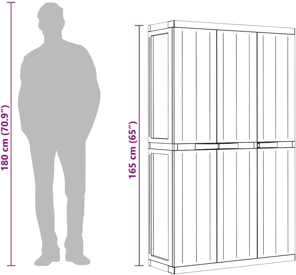 vidaXL Outdoor Storage Cabinet - Weather-Resistant Polypropylene/PP, Adjustable Shelves, Lockable, Compact Design for Garden/Balcony/Patio, Black, 38.2' x 14.6' x 65'