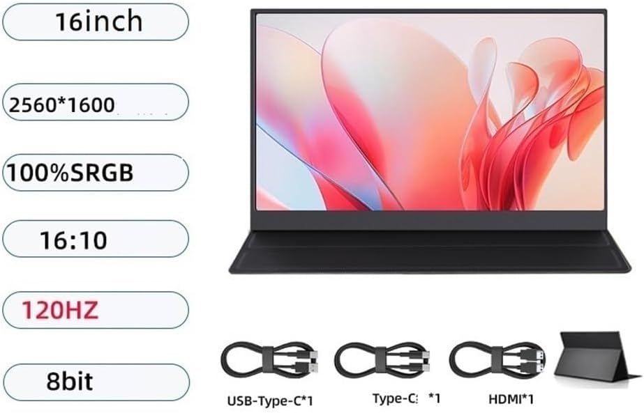 Portable Monitors 16-inch FHD 2K 120Hz Game Consoles External Screen Portable Monitor Suitable for Laptops