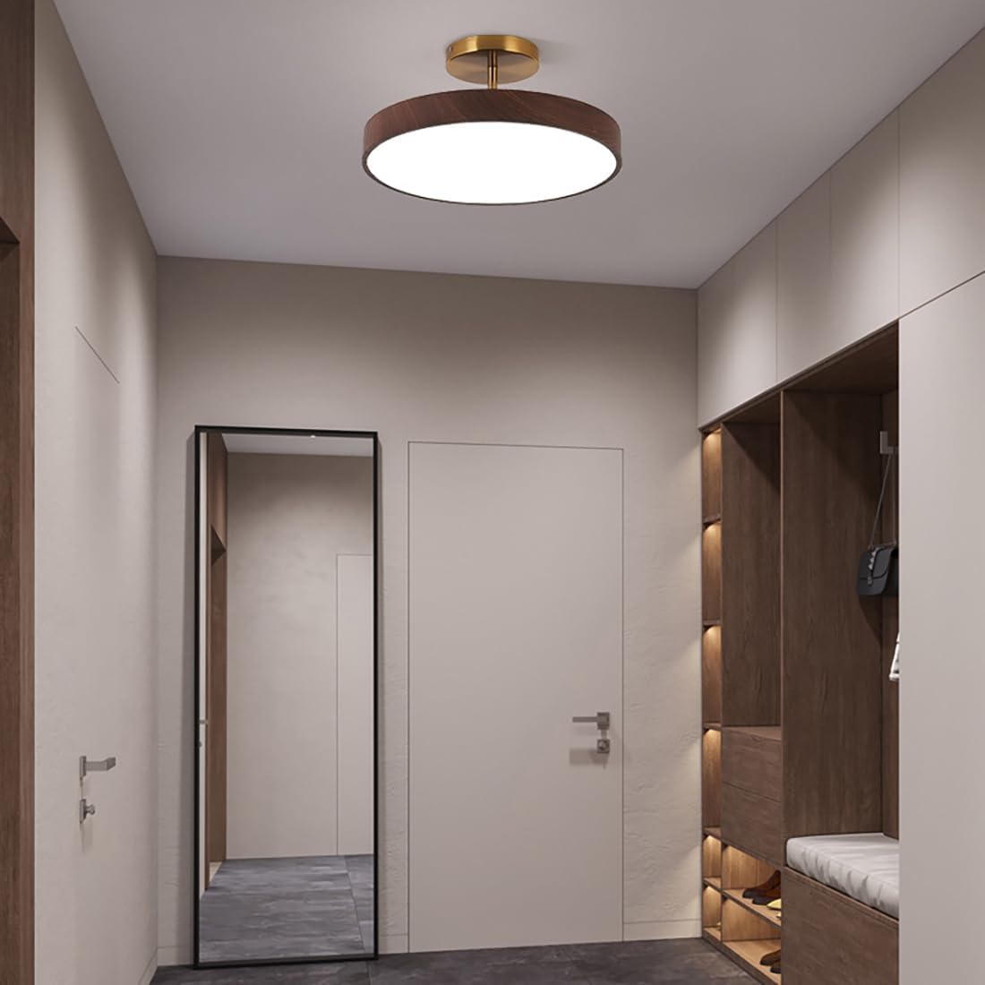 Mid Century Modern LED Ceiling Lighting Wood Art Decoration 15.6-inch White Light 2-Pack Nordic Modern Retro Lamp Round Pendant Lights for Dining Room Farmhouse Bedroom