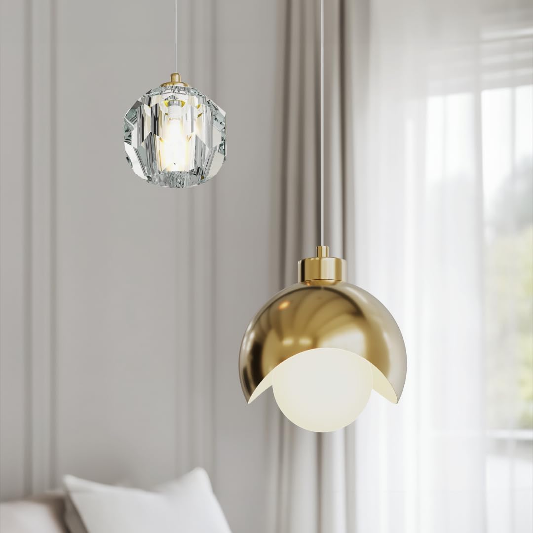 MOD LIGHTING Diana | Modern Gold Pendant Light Fixtures, Hanging Lights for Kitchen Island, Bedroom Lighting for Tracking, Dimmable LED Bulbs, 1-Pack (Gold & Crystal | 79' | Warm White)