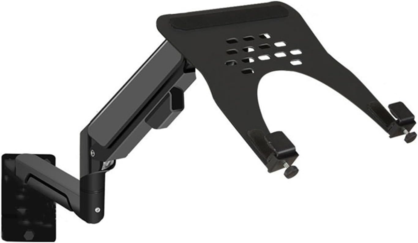 Monitor Desk Wall Mount Monitor Arm with Laptop Tray, Aluminum Gas Spring Full Motion Laptop Mount Arm Fits Max 32 inch, 19.8 lbs Screens/ 10-17' Laptop Monitor Stand(Black)