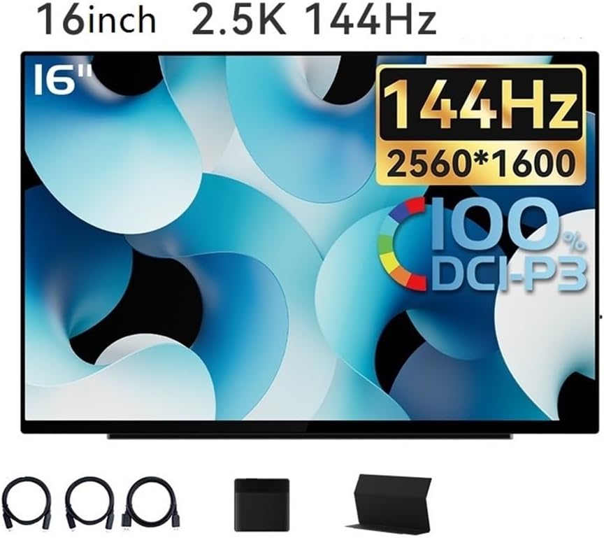 Portable Monitors 16-inch 2.5K Portable Office External Screen with Touch Screen, 144Hz High Refresh Rate Game and Audio-Visual Secondary Screen
