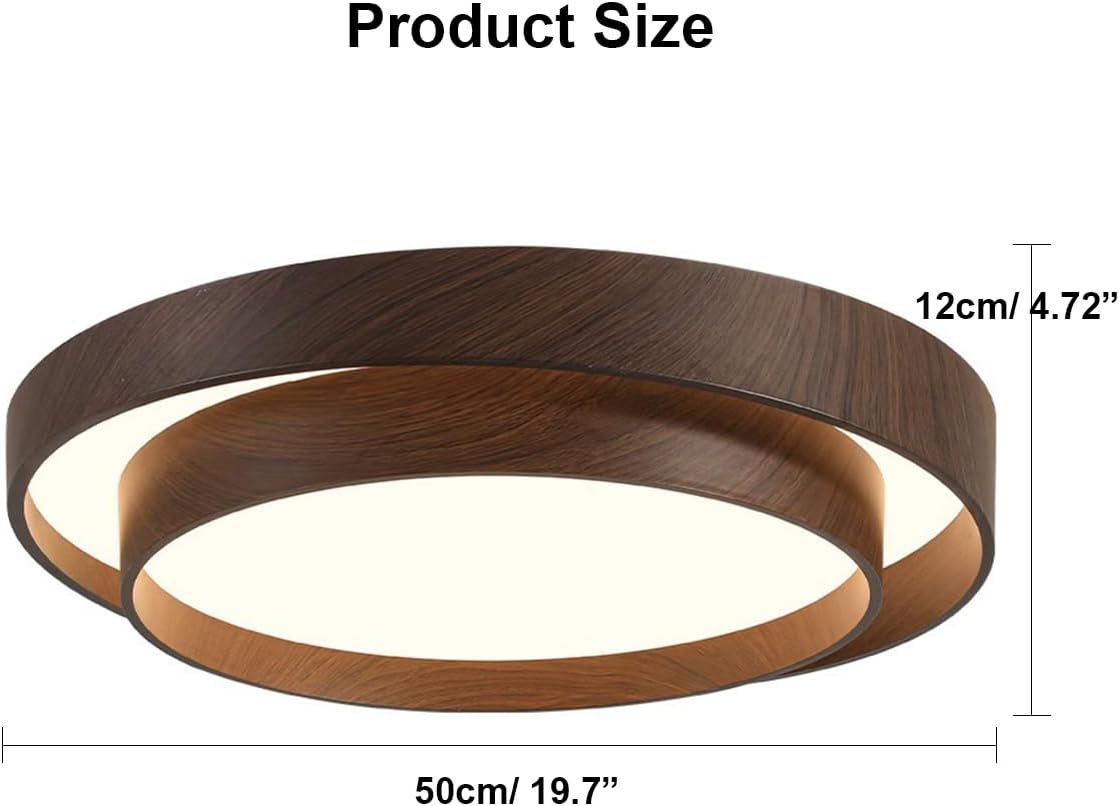Bedroom Ceiling Light Contemporary LED Close to Ceiling Light Fixtures 19.7 Inch Wood Grain Decaration 2-Layer 3000K 48W LED Flush Mount Light for Hallway Living Room Kitchen