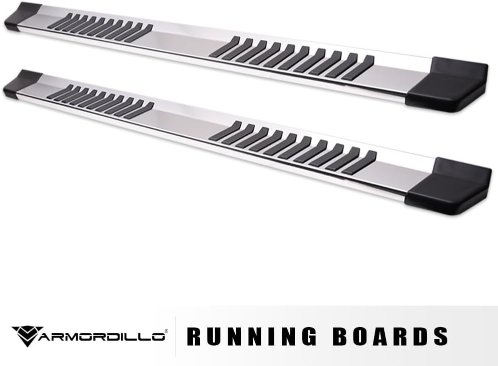 Armordillo 6' OE Style with Polymer Stripes Aluminum Running Boards|Compatible with 2005-2023 Toyota Tacoma Double (Crew) Cab|8735886|Silver|Side Step Nerf Bars