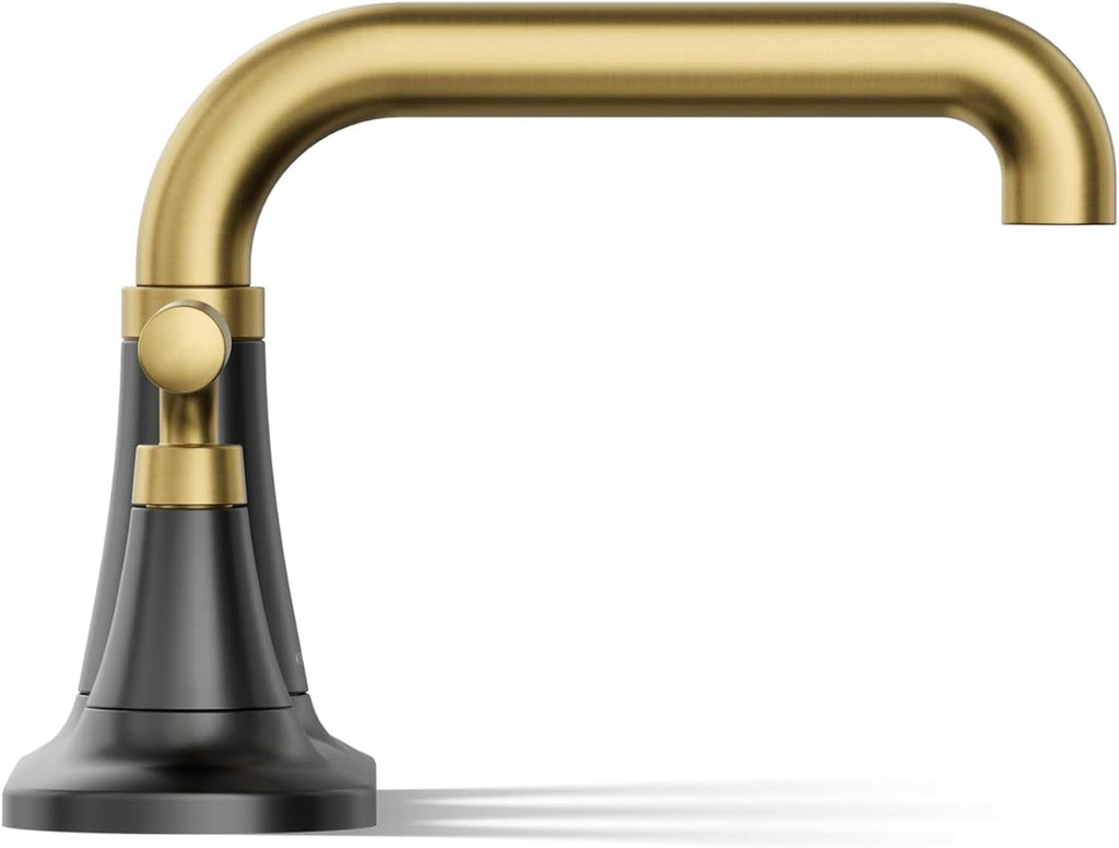 KOHLER K-27414-4K-BMB Tone™ Centerset Bathroom Sink Faucet, Clicker Drain, Bathroom Faucets, 1.0 GPM, Matte Black with Brushed Moderne Brass