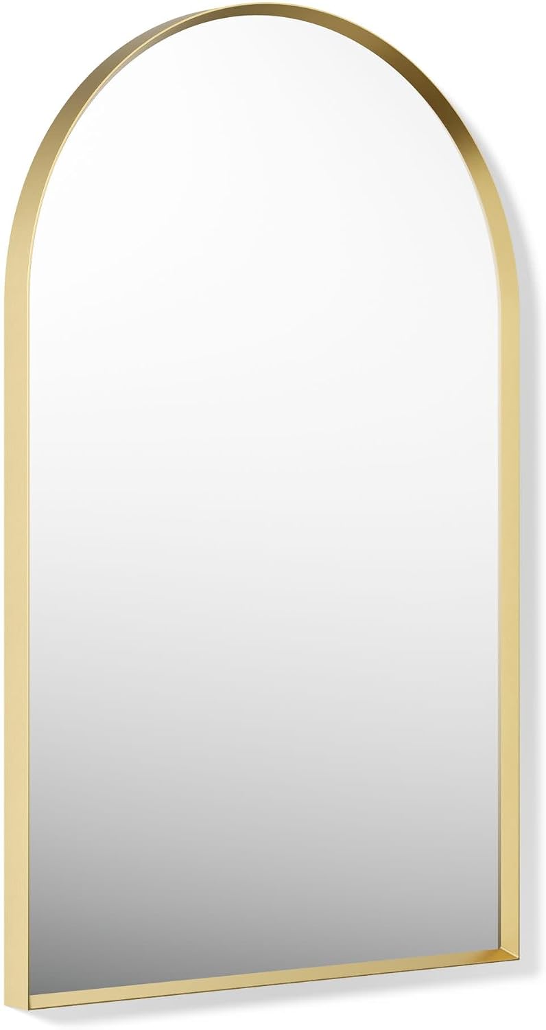 Essential 20 in. X 32 in. Arch Framed Mirror in Moderne Brushed Gold