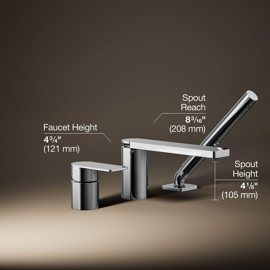 Kohler 23488-4-CP Parallel Single-Handle Deck-Mount Bath Faucet with handshower, Polished Chrome