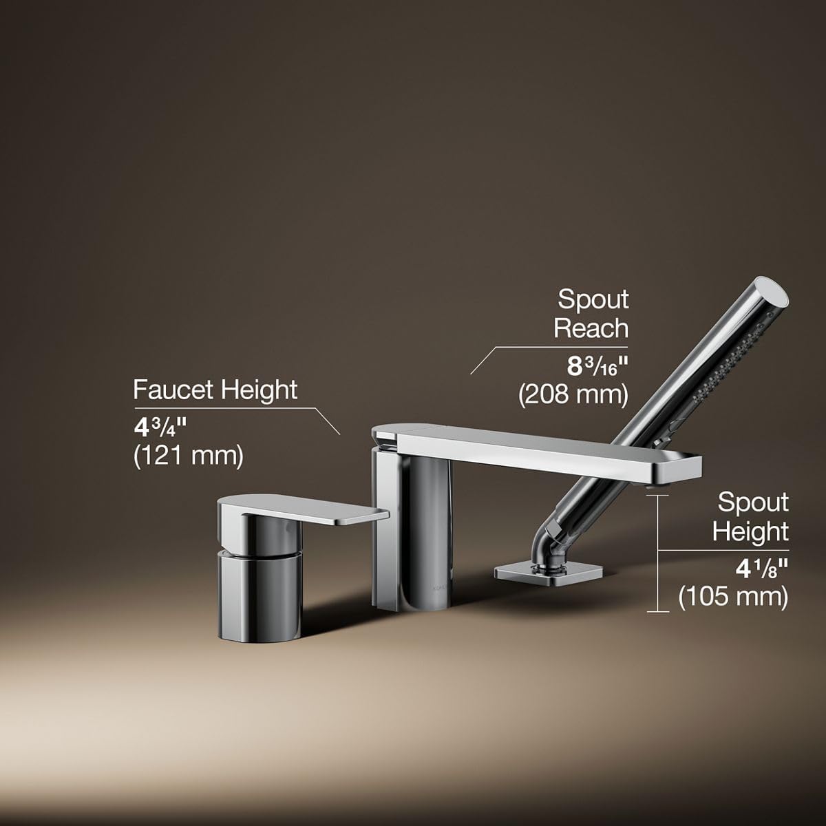 Kohler 23488-4-CP Parallel Single-Handle Deck-Mount Bath Faucet with handshower, Polished Chrome