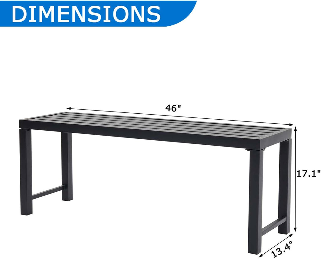46' Outdoor Metal Backless Bench Set of 2, All-Weather Patio Garden Bench for Backyard, Porch, or Lawn, Durable Steel Bench for Outdoor Spaces, Black