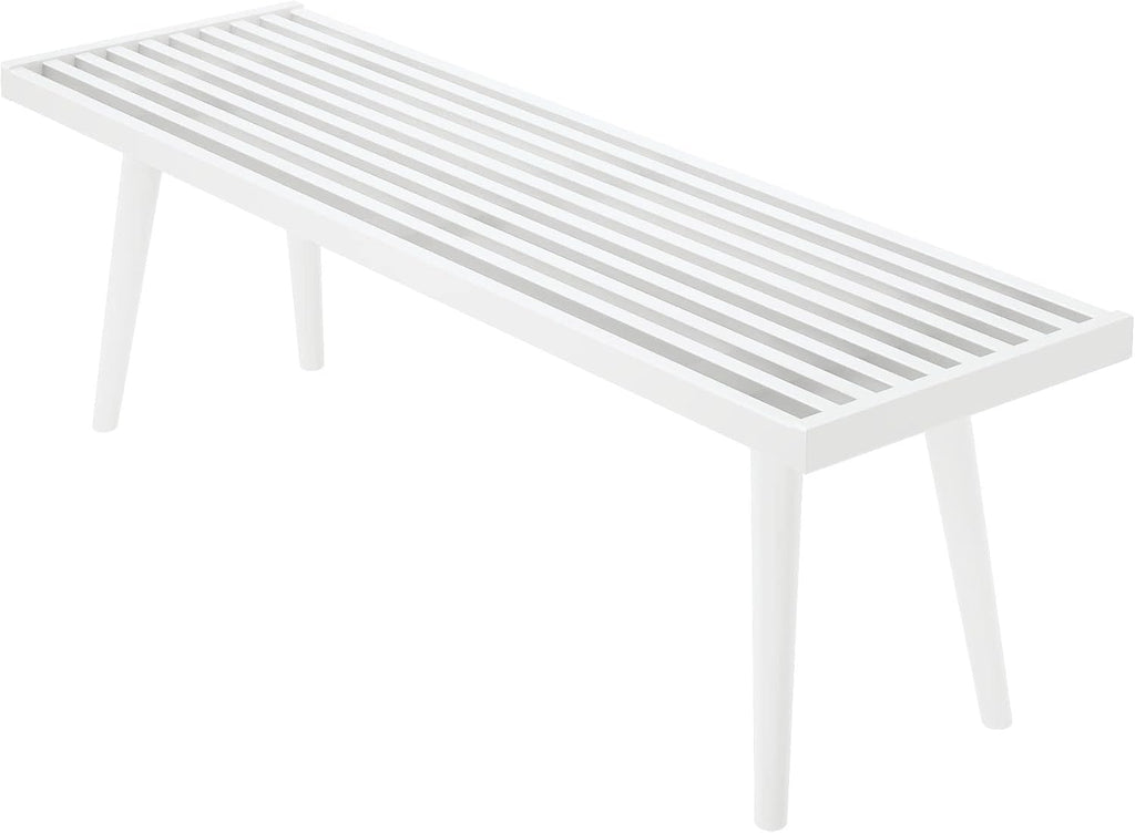 Plank+Beam Entryway Bench, Wooden End of Bed Bench for Bedroom, Mid-Century Modern Square Bench for Hallway, Living Room, Indoor, Porch, 56.25', White