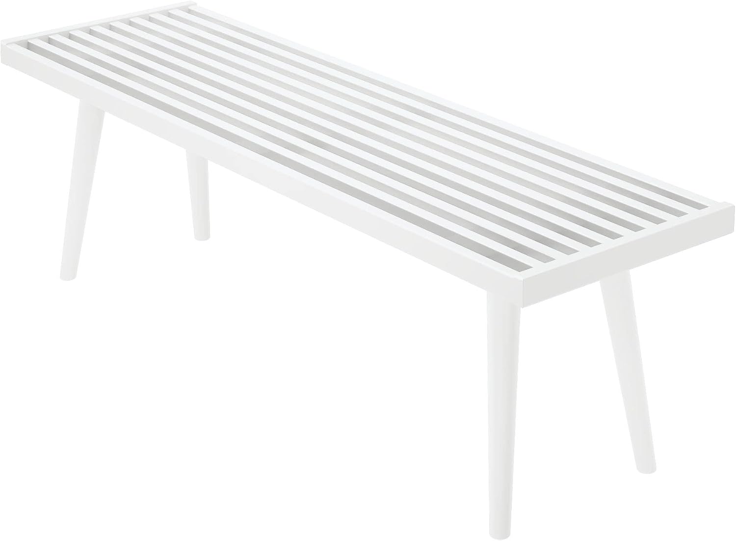 Plank+Beam Entryway Bench, Wooden End of Bed Bench for Bedroom, Mid-Century Modern Square Bench for Hallway, Living Room, Indoor, Porch, 56.25', White