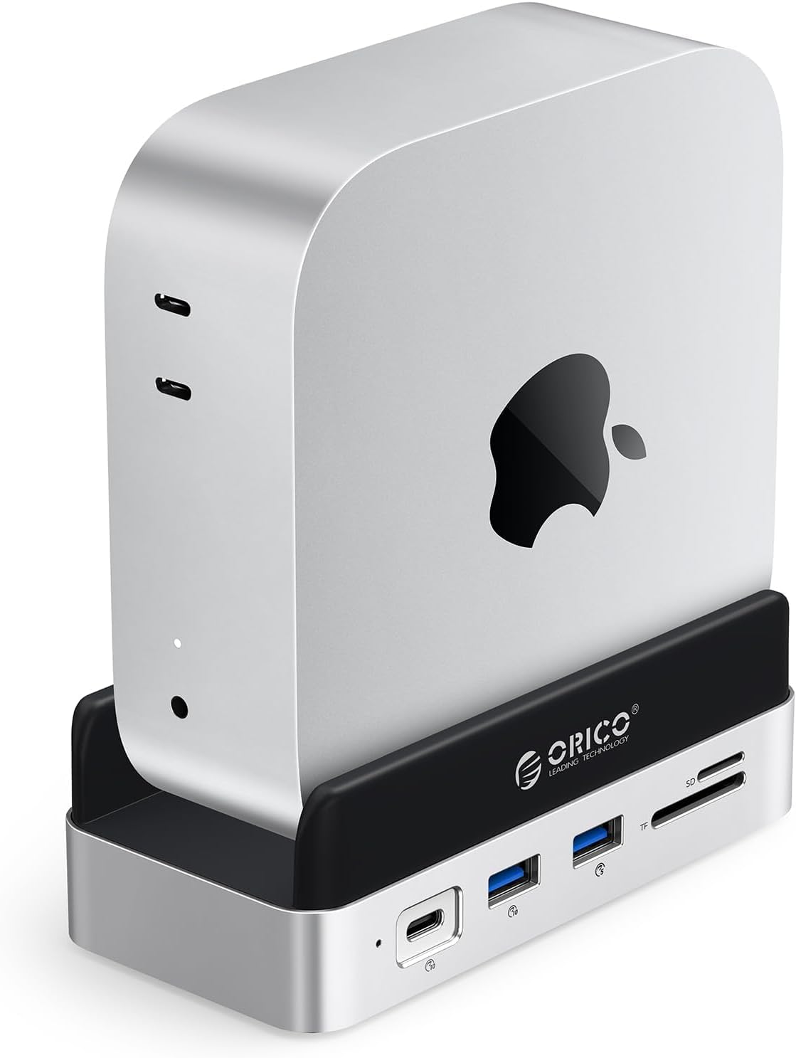 ORICO MiniDock and Stand Compatibility with Mac mini M4, 9-in-1 Aluminum Hub with 4TB NVMe M.2 SSD, 10Gbps USB-C & USB-A,5Gbps USB-A,4K HDMI, Gigabit Ethernet, SD/TF Card Readers,Type-C(PD3.0)