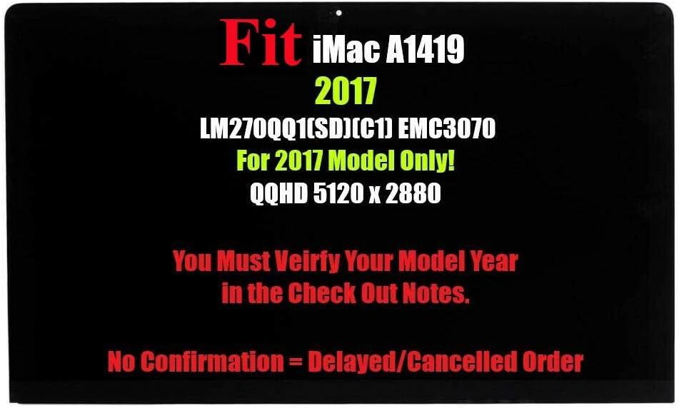 Replacement A1419 5K LCD Retina Screen with Glass Assembly LM270QQ1 SD C1 661-03255 Compatible with Apple iMac 27' Mid 2017 Year EMC 3070