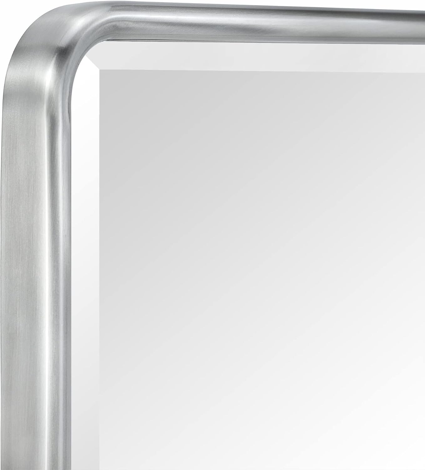 TEHOME Farmhouse Brushed Nickel Metal Framed Recessed Bathroom Medicine Cabinet with Mirror Rounded Rectangle Medicine Cabinet with Beveled Mirror 16x24''