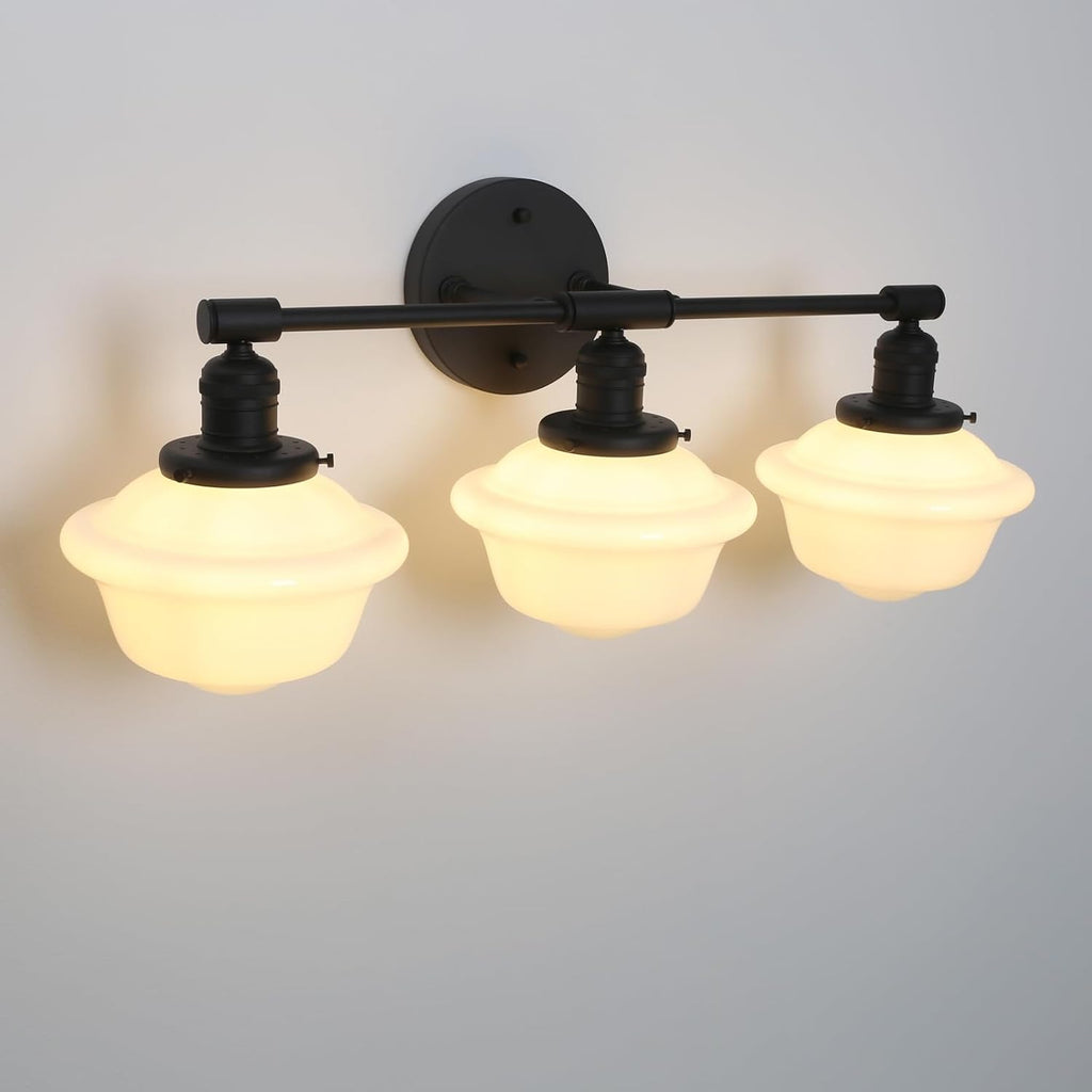 Pathson Milk White Glass Bathroom Wall Sconce Lights, 3-Light Hardwired Wall Vanity Lamps for Living Room Vintage Home Decor, E26 Base
