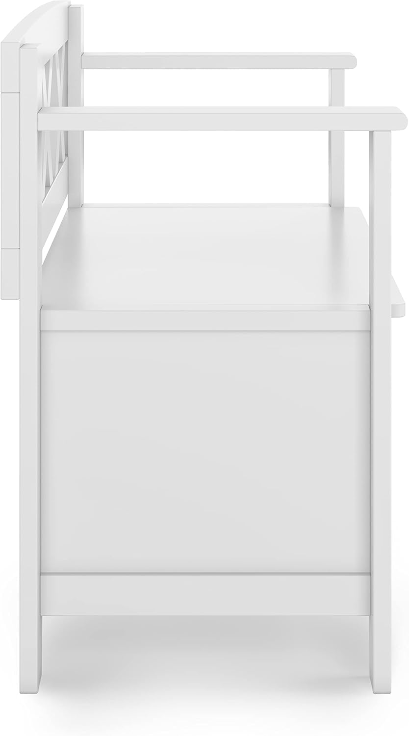 SIMPLIHOME Amherst Entryway Storage Bench - 36 inch Wide Solid Wood Hallway Bench in White, Transitional Bench for Entry or Mudroom with Lift-Up Lid, Storage Compartments and X-Back Detail