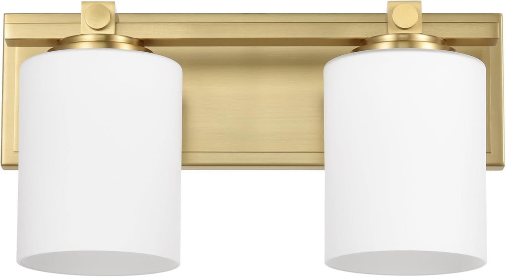 Gold Bathroom Vanity Light Fixtures, Aged Brass 2 Lights Transitional Vanity Lighting Fixture with Opal Glass Shade, Porch Wall Mount Light Fixture for Bathroom, Mirror Cabinets Hallway Stairs