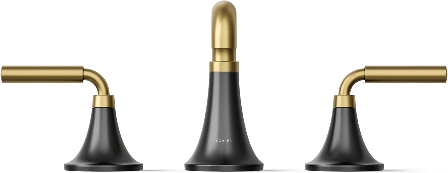 KOHLER 27416-4K-BMB K-27416-4K-BMB Tone Widespread Bathroom Sink Faucet, 1.0 GPM, Vibrant Brushed, Matte Black Moderne Brass