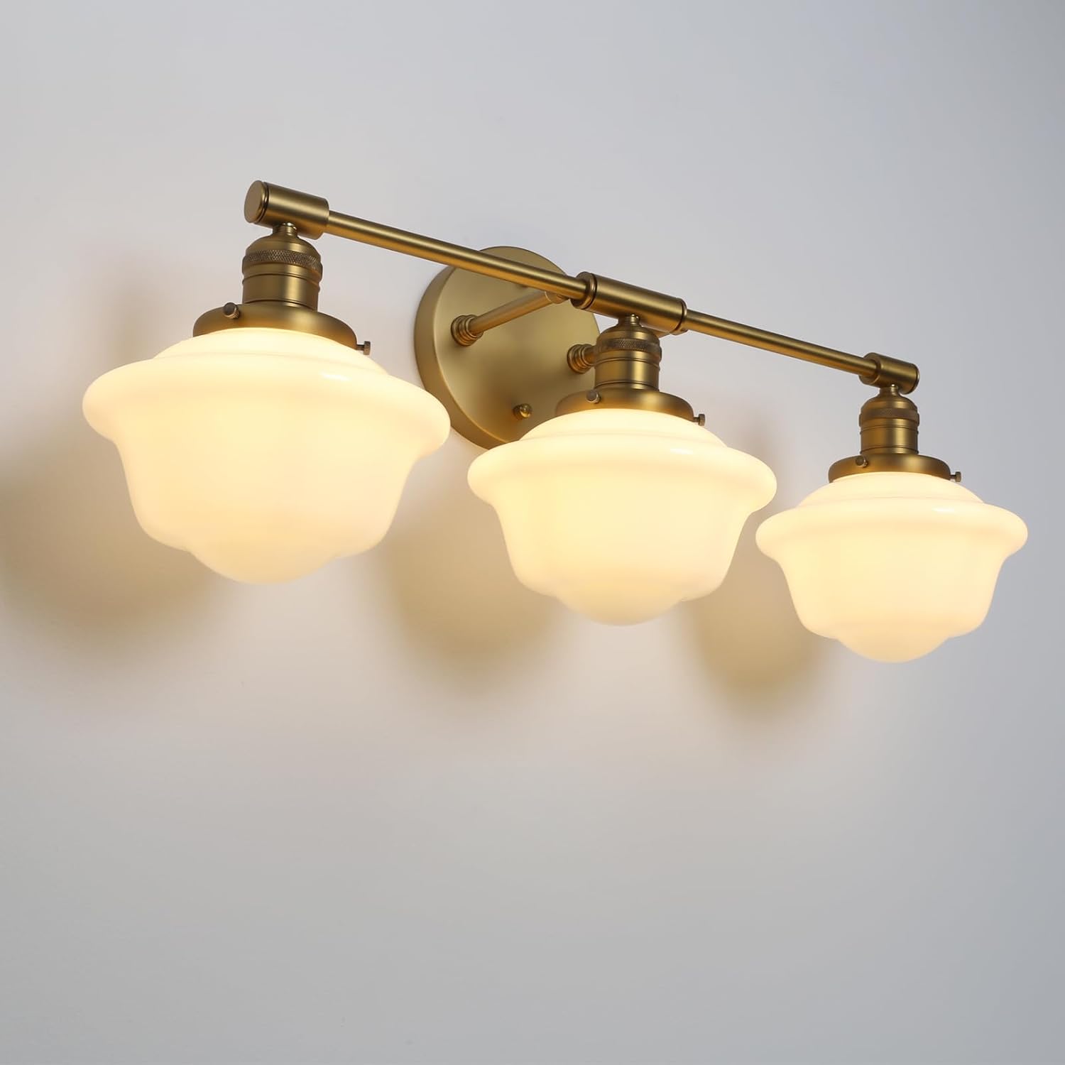Pathson Milk White Glass Bathroom Wall Sconce Lights, 3-Light Hardwired Wall Vanity Lamps for Living Room Vintage Home Decor, E26 Base