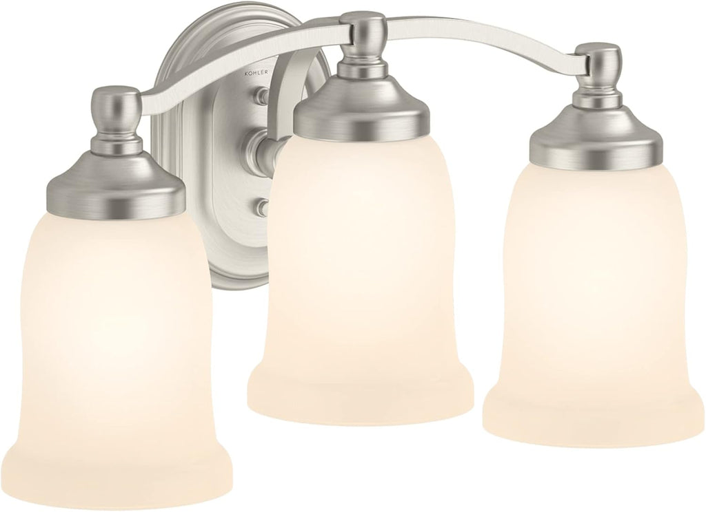 Kohler 11423-BNL Bancroft Bathroom Vanity Fixture, Wall Sconce Lighting, Position Facing Up or Down, UL Listed, 3, Brushed Nickel