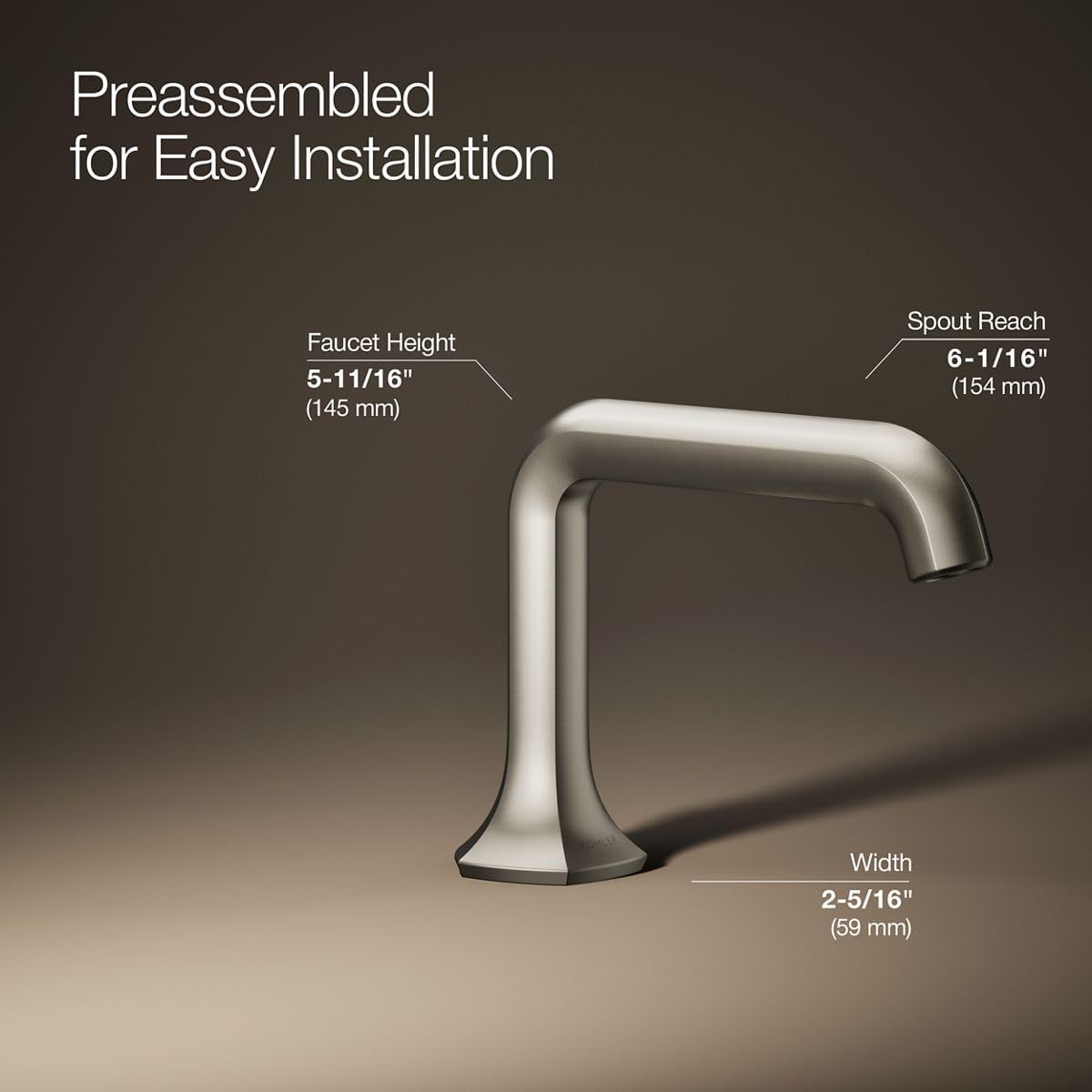 KOHLER 27009-N-BN Occasion Bathroom Sink Faucet Spout, Stationary Deck-Mount Bathroom Sink Spout, 0.5 gpm, Vibrant Brushed Nickel