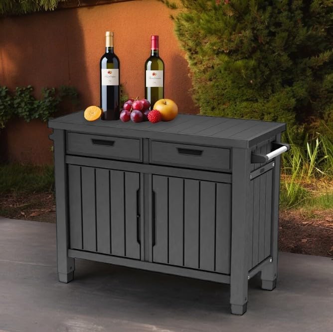 Outdoor Space with This Versatile Outdoor Grill Table with Storage and Drawers in Graphite Gray - Perfect for Entertaining with Ample Storage and Sleek Design