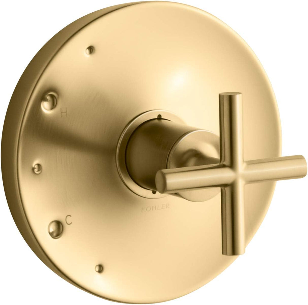 KOHLER K-TS14423-3-2MB Purist Rite-Temp Valve Trim with Cross Handle, Faceplate with Handle, Trim Only, Valve Required, Vibrant Brushed Moderne Brass