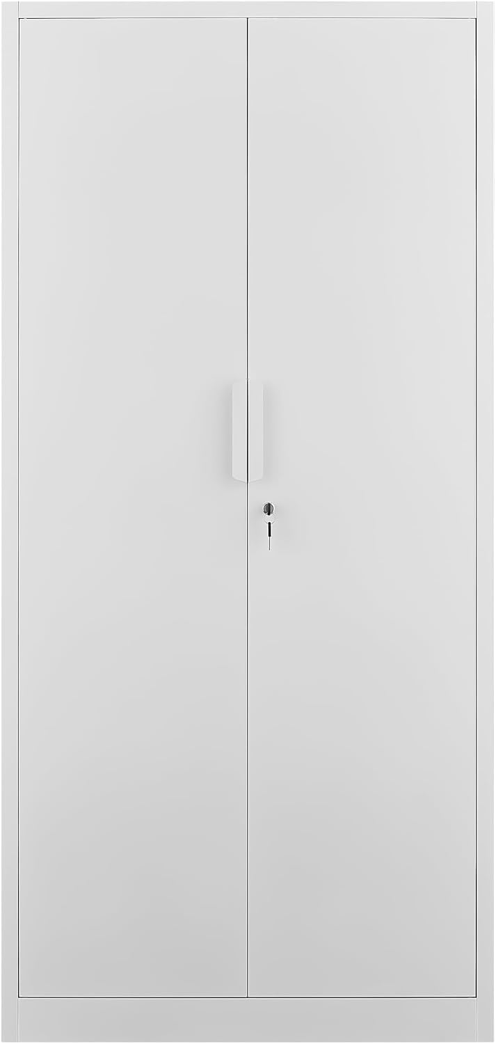 Metal Garage Storage Cabinet with Lock, 72' Tall Steel Storage Locker with 4 Adjustable Shelves, Heavy Duty Metal Cabinet for Garage, Office, Home, White