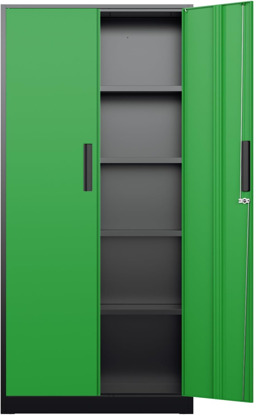 Bonusall 72' Metal Garage Storage Cabinet, 2 Locking Doors & 4 Adjustable Shelves Tall Storage, Heavy Duty Steel Tool Cabinet for Home, Office, Warehouse, School (Black Green)