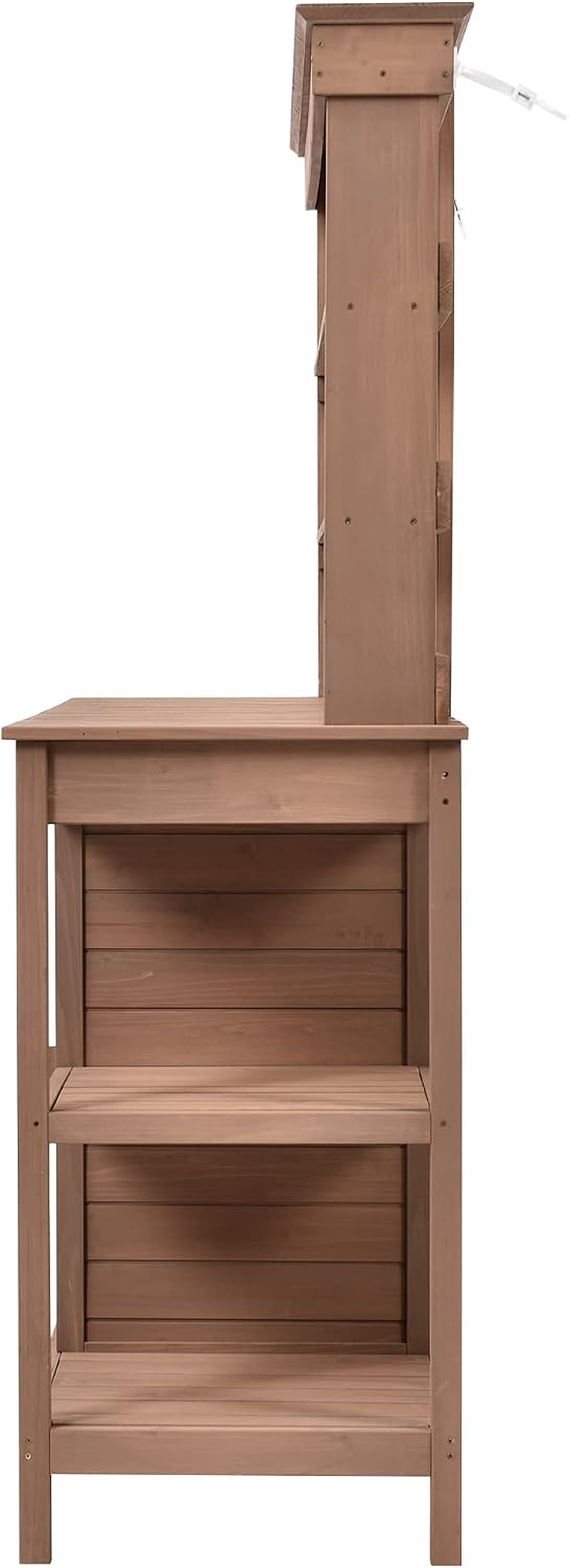 JIVOIT Outdoor Garden Potting Bench Table, 66' Large Farmhouse Wooden Garden Potting Table with 2 Drawers, Cabinet and 4-Tier Open Shelves, Garden Workstation Backyard Mudroom (Brown Frame+Brown top)