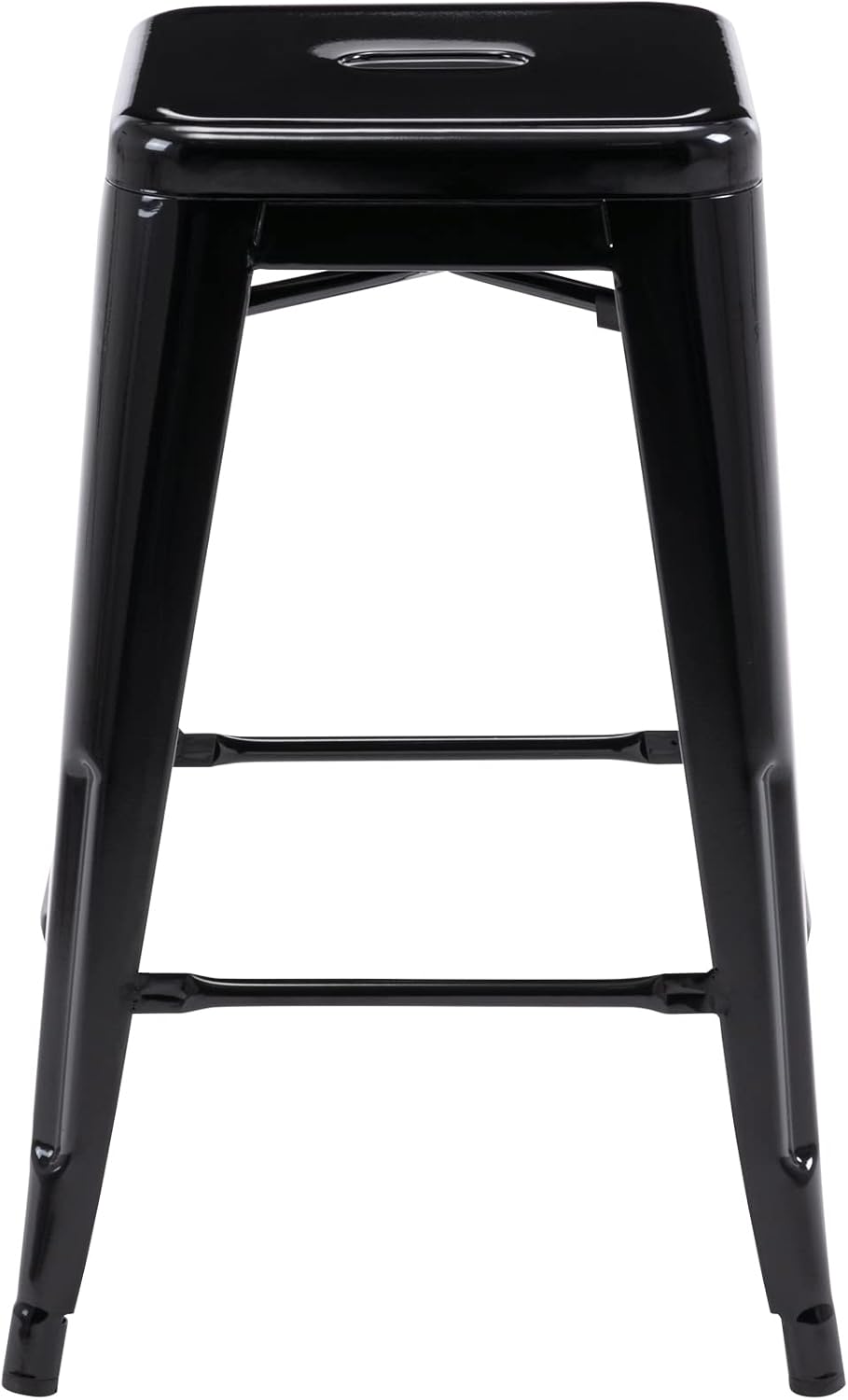 Vogue Furniture Direct 24 Inch Metal Bar Stools, Backless Counter Height Barstools, Indoor Outdoor Stackable Stools with Square Seat, Set of 4 (Black)
