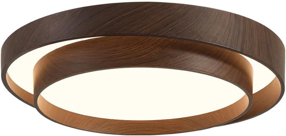 Bedroom Ceiling Light Contemporary LED Close to Ceiling Light Fixtures 19.7 Inch Wood Grain Decaration 2-Layer 3000K 48W LED Flush Mount Light for Hallway Living Room Kitchen