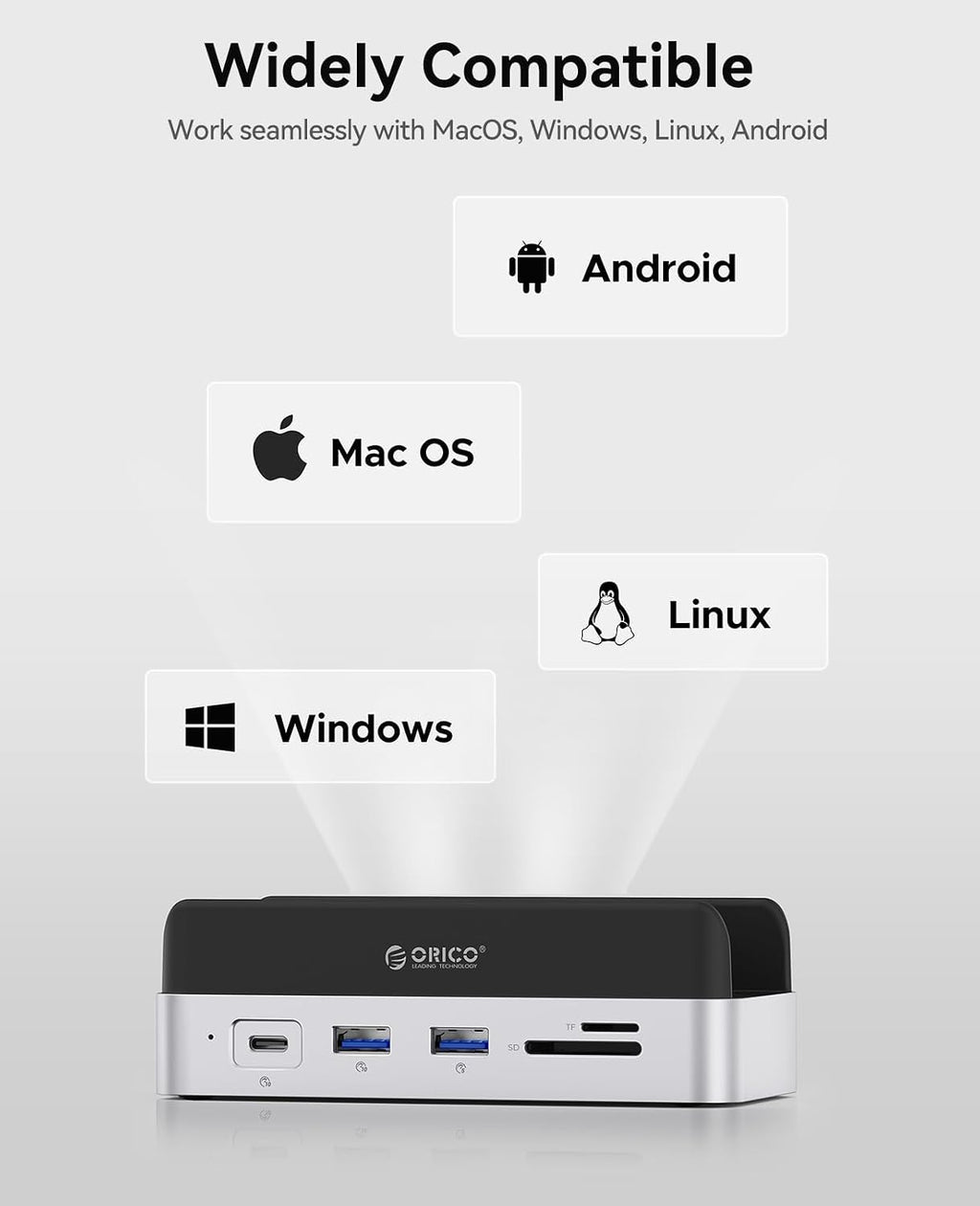 ORICO MiniDock and Stand Compatibility with Mac mini M4, 9-in-1 Aluminum Hub with 4TB NVMe M.2 SSD, 10Gbps USB-C & USB-A,5Gbps USB-A,4K HDMI, Gigabit Ethernet, SD/TF Card Readers,Type-C(PD3.0)