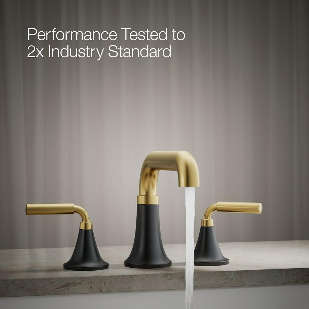 Kohler T27417-4-BMB Tone™ Deck-Mount Bath Faucet Trim, Matte Black with Brushed Moderne Brass