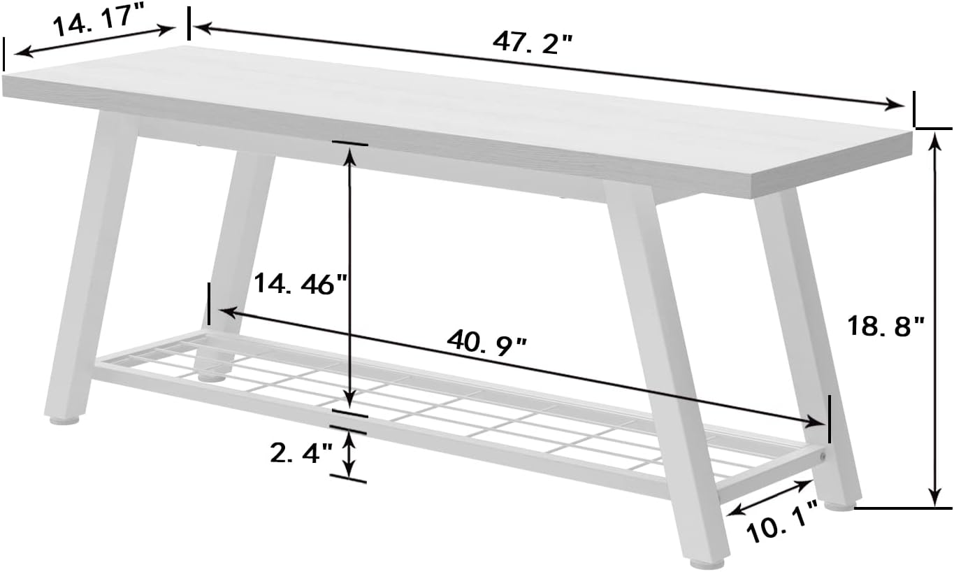 Oastreeful Industrial Entryway Bench Rustic Wood and Metal Storage Bench for Indoor Living Dining Room Bedroom Long Shoe Benches Seat (White)