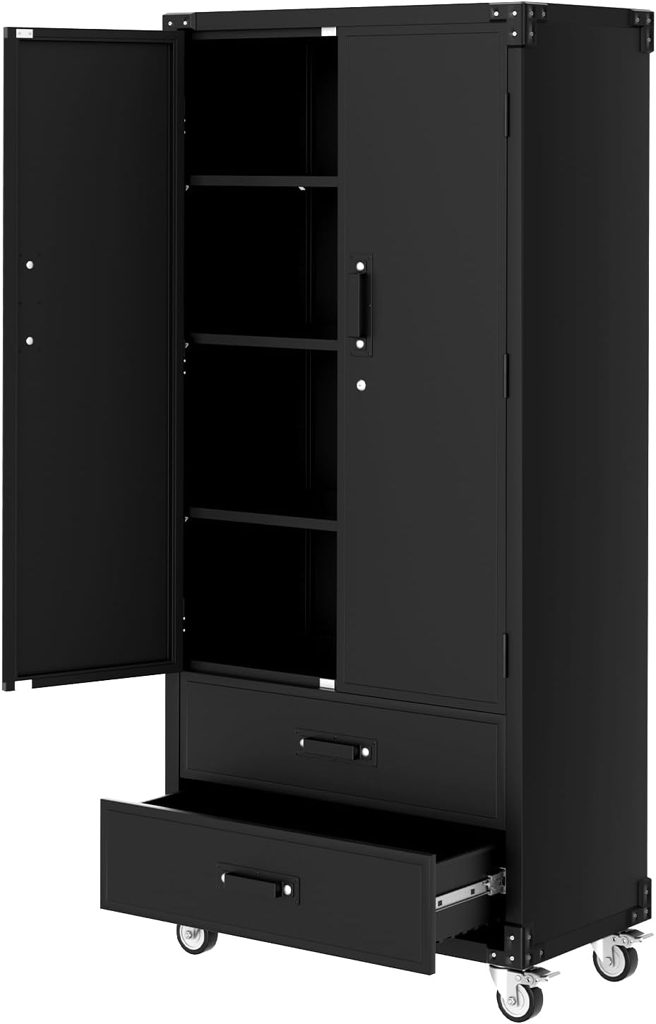 GarveeHome 72 in Metal Storage Cabinet with Wheels, Locking Doors & 2 Drawers,Heavy Duty Rolling Garage Organizer with 3 Adjustable Shelves for Home/Office/Workshop/Warehouse