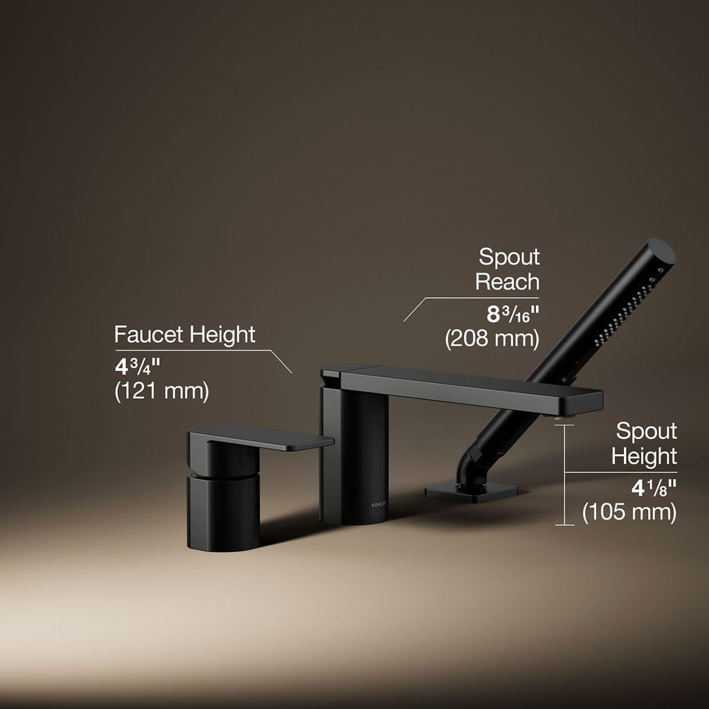 Kohler 23488-4-BL Parallel Single-Handle Deck-Mount Bath Faucet with handshower, Matte Black