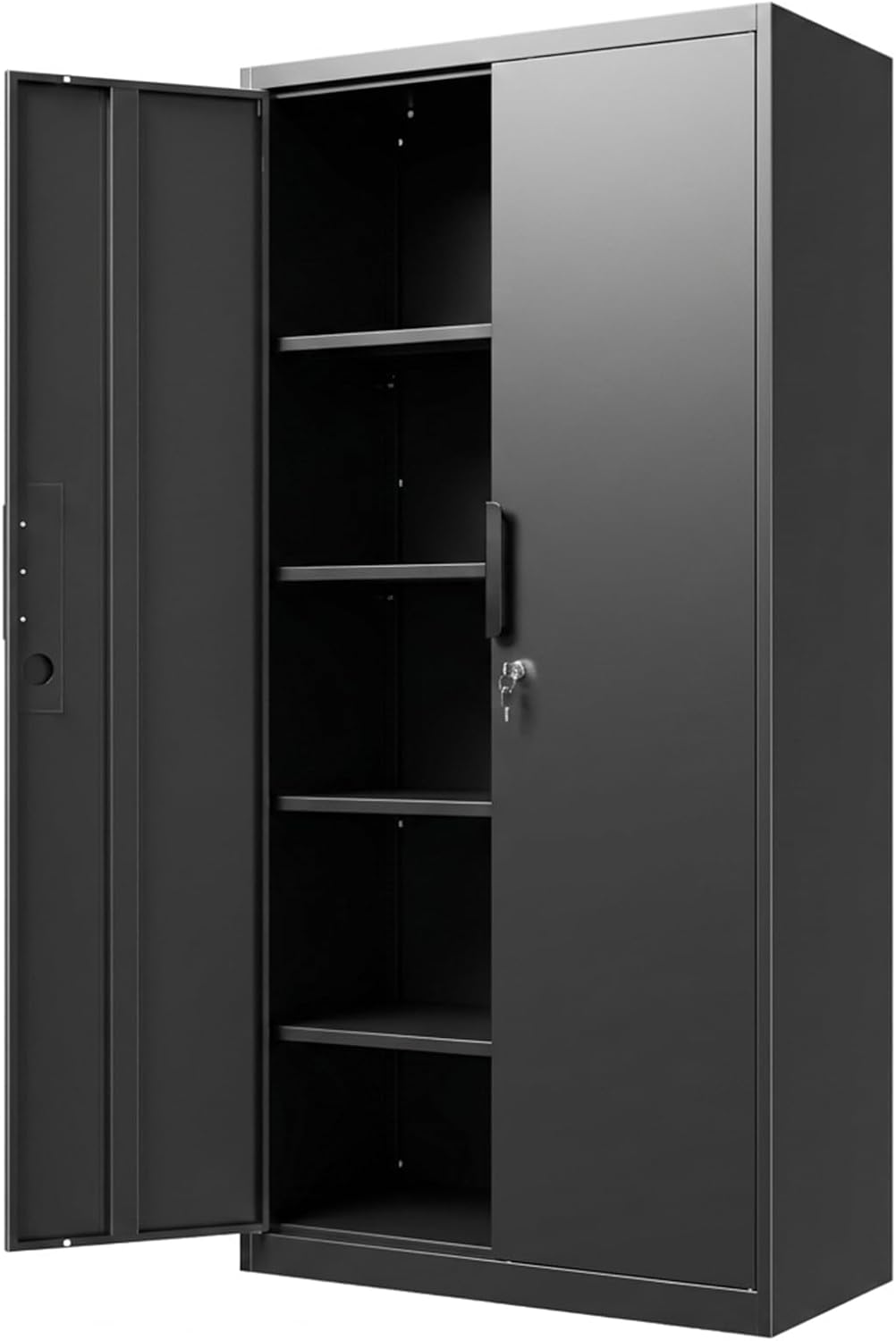 Metal Garage Storage Cabinet with Lock, 71' Tall Steel Storage Locker with 4 Adjustable Shelves, Heavy Duty Metal Cabinet for Garage, Office, Home, 31.5'W × 16.5'D, Black