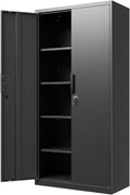 Metal Garage Storage Cabinet with Lock, 71' Tall Steel Storage Locker with 4 Adjustable Shelves, Heavy Duty Metal Cabinet for Garage, Office, Home, 31.5'W × 16.5'D, Black