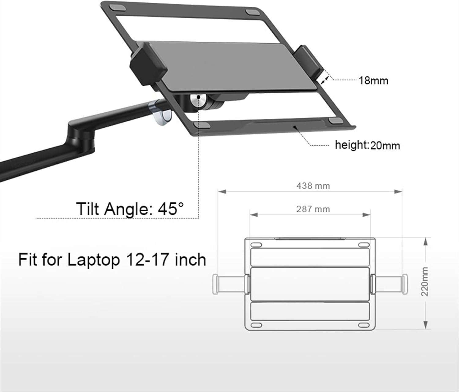 Display Bracket Arm Monitor and Laptop Mount, Gas Spring Monitor Stand Fit Two 17-32' Flat Curved Screens and 12-17' Laptop with C Clamp, Grommet Mounting Base Display Bracket